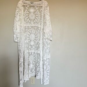 Sundance White Lace Duster Kimono Cardigan Size 2XL -Beach Boho Wedding